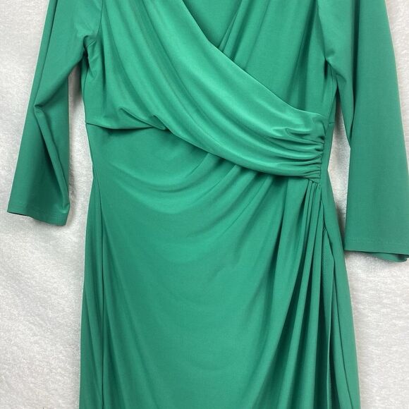 Vintage Lauren Ralph Lauren Womens Dress Size 12 Kelly Green Faux Wrap Stretch - Picture 3 of 10